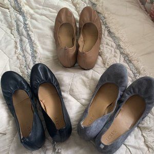 J. Crew Flats-3 pairs: Black, Tan, & Velvet Blue